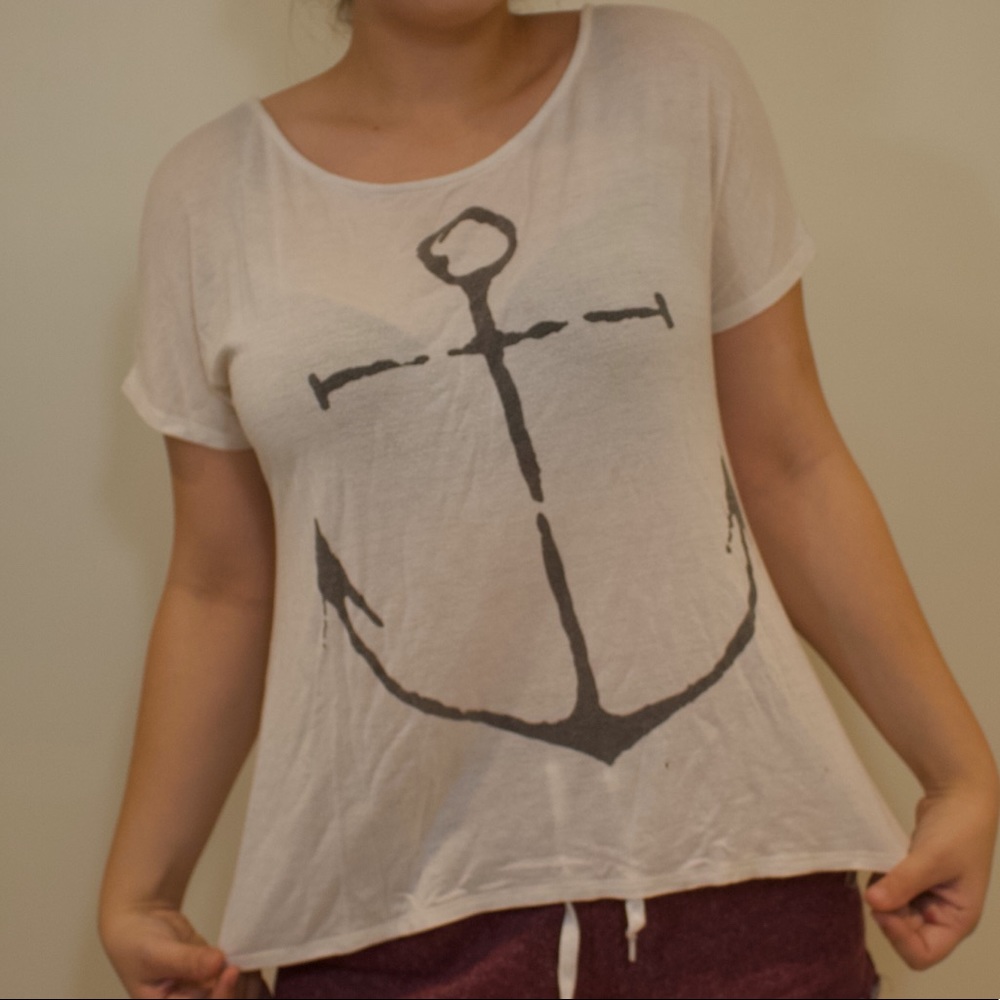 Loose Fitting White Anchor Print T-Shirt